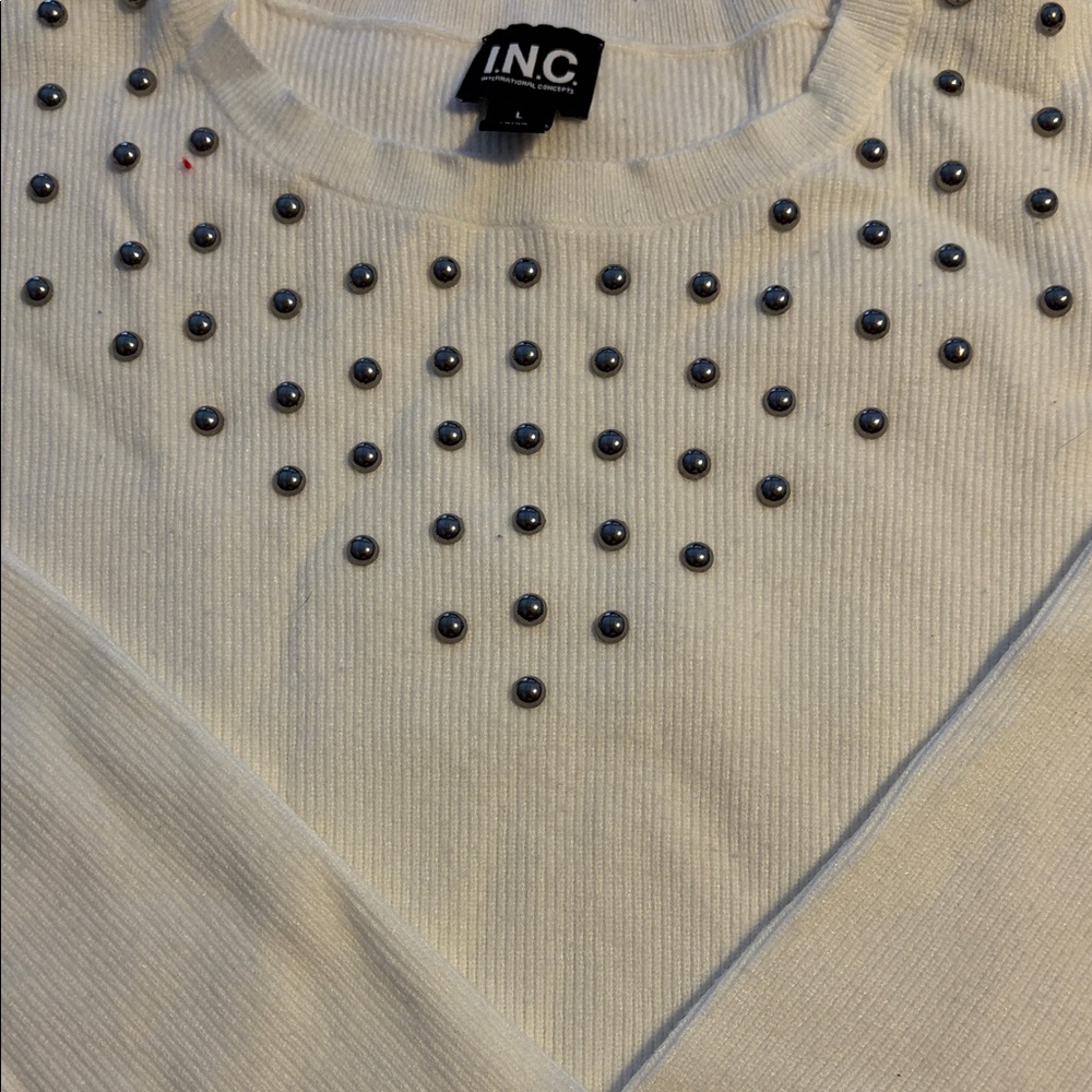 INC Cream Sweater with Studded Detail